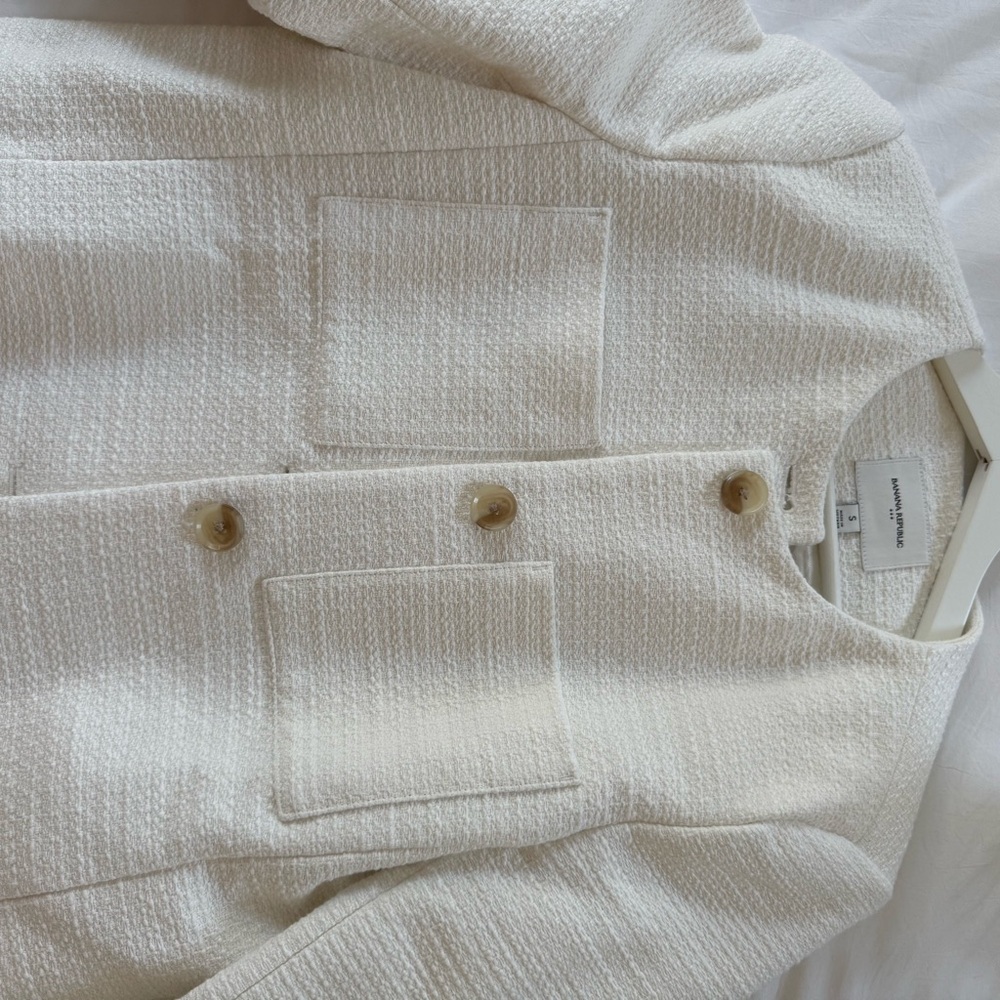 Cream Textured Jacket with Button Details